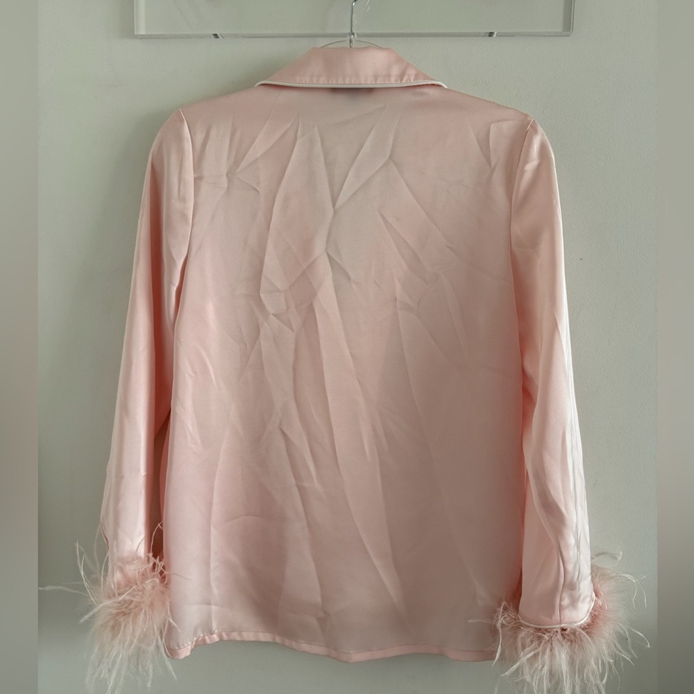 NADINE MERABI Pink Feather Trim Pajama top - Picture 5 of 5